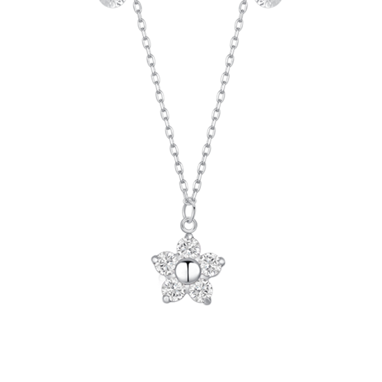 COLLANA DONNA IN ACCIAIO CON PENDENTE FIORE CON E PETALI ZICONE BIANCO