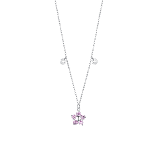 COLLANA DONNA IN ACCIAIO CON PENDENTE FIORE CON E PETALI ZICONE MAGENTA