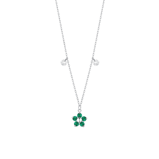 COLLANA DONNA IN ACCIAIO CON PENDENTE FIORE CON E PETALI ZICONE VERDE