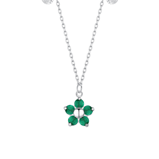 COLLANA DONNA IN ACCIAIO CON PENDENTE FIORE CON E PETALI ZICONE VERDE