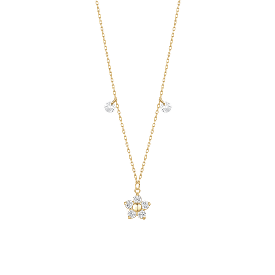 COLLANA DONNA IN ACCIAIO CON PENDENTE FIORE CON E PETALI ZICONE BIANCO COLORE OR