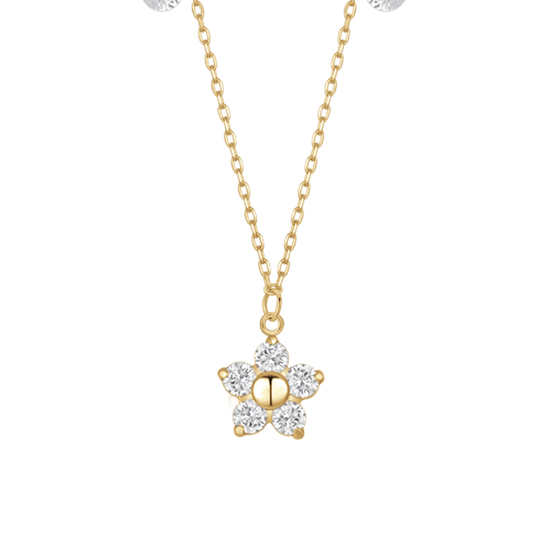 COLLANA DONNA IN ACCIAIO CON PENDENTE FIORE CON E PETALI ZICONE BIANCO COLORE OR