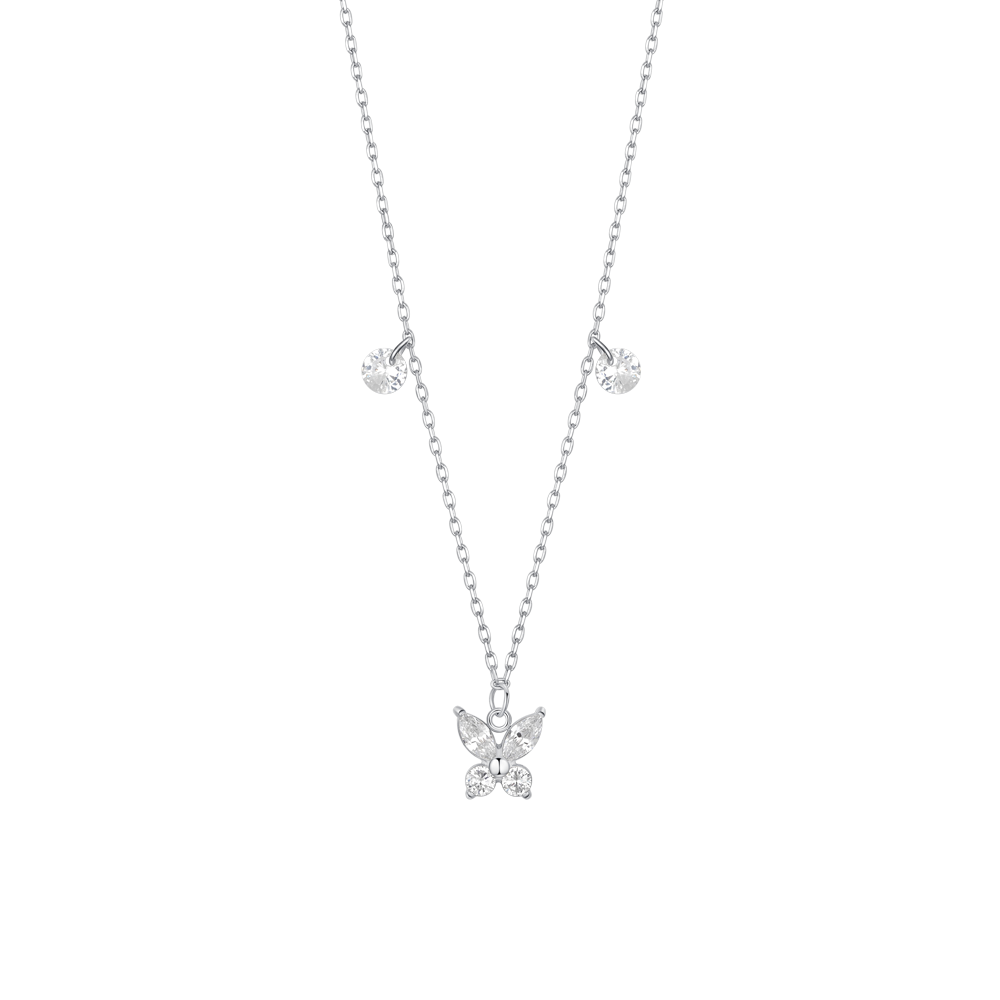 COLLANA DONNA IN ACCIAIO CON PENDENTE FARFALLA ED ALI ZIRCONE BIANCO