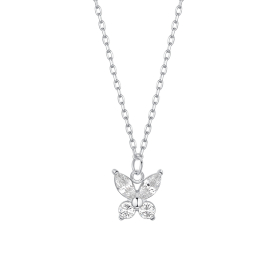 COLLANA DONNA IN ACCIAIO CON PENDENTE FARFALLA ED ALI ZIRCONE BIANCO