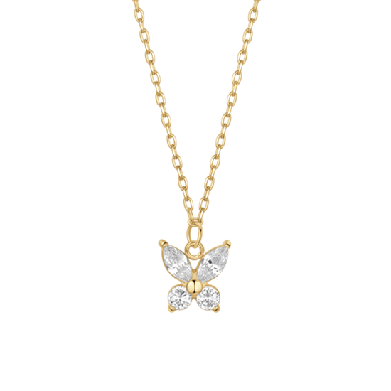 COLLANA DONNA IN ACCIAIO CON PENDENTE FARFALLA ED ALI ZIRCONE BIANCO COLORE ORO