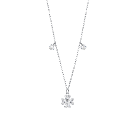 COLLANA IN ACCIAIO CON QUADRIFOGLIO E PETALI ZIRCONE BIANCO