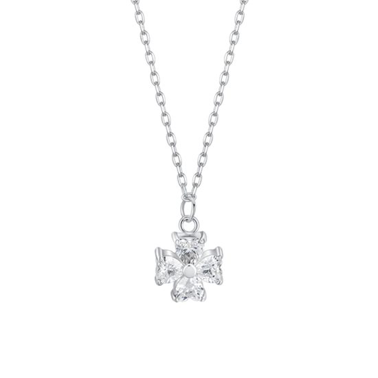 COLLANA IN ACCIAIO CON QUADRIFOGLIO E PETALI ZIRCONE BIANCO