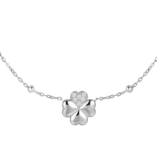 COLLANA DONNA IN ACCIAIO CON QUADRIFOGLIO E PUNTI LUCE IN ZIRCONE BIANCO