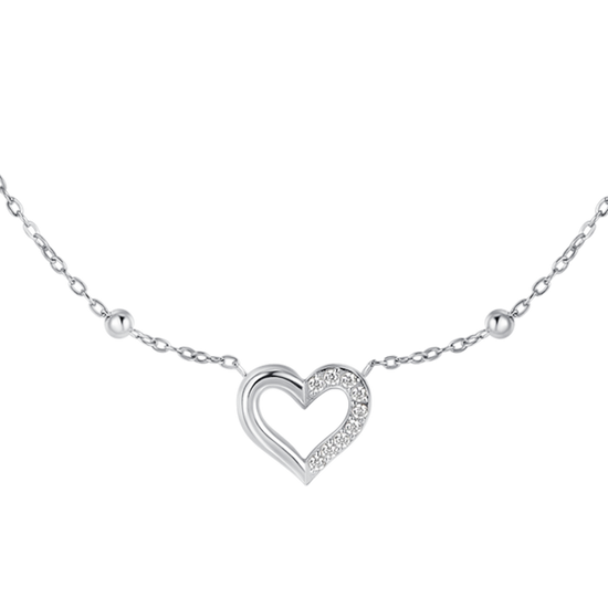 COLLANA DONNA IN ACCIAIO CON CUORE E PUNTI LUCE IN ZIRCONE BIANCO