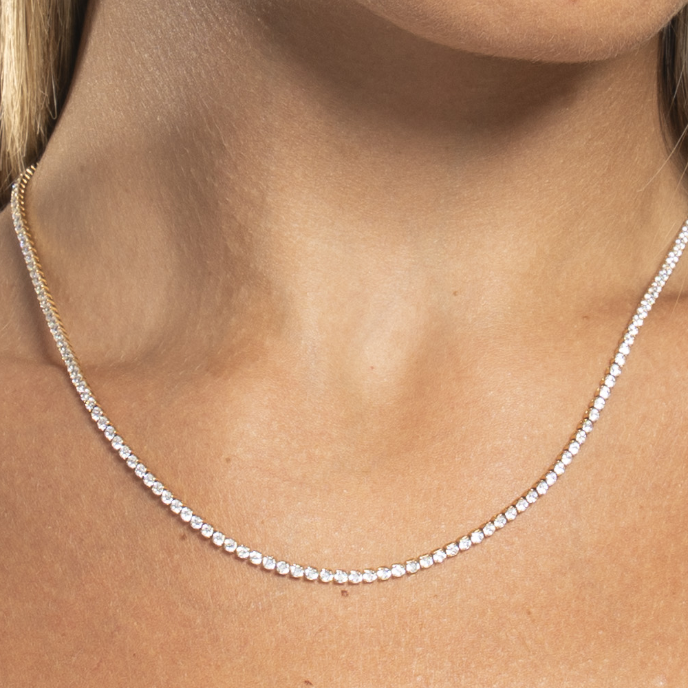 COLLANA TENNIS DONNA IN ACCIAIO CON ZIRCONI BIANCHI COLORE ORO