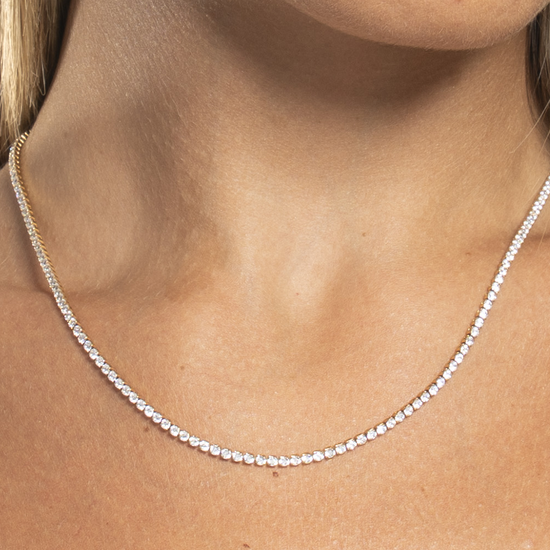 COLLANA TENNIS DONNA IN ACCIAIO CON ZIRCONI BIANCHI COLORE ORO