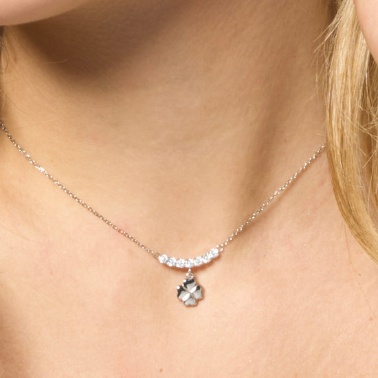 COLLANA DONNA IN ACCIAIO CON QUADRIFOGLIO E ZIRCONI BIANCHI