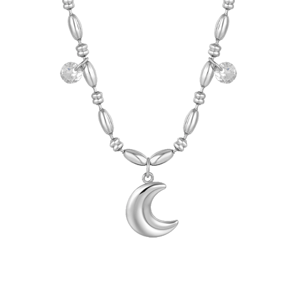 COLLANA DONNA IN ACCIAIO CON LUNA E ZIRCONI BIANCHI