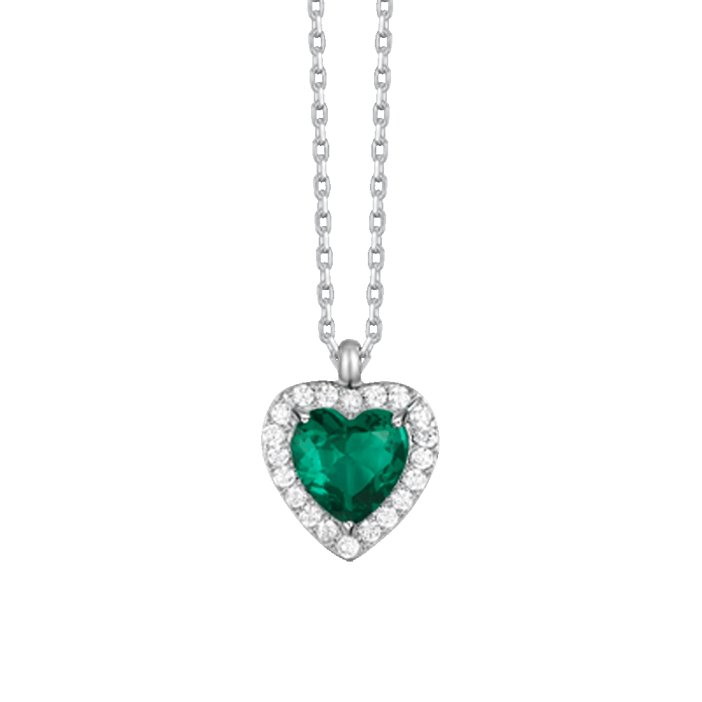 COLLANA DONNA IN ACCIAIO CON CUORE CON ZIRCONI VERDI E BIANCHI