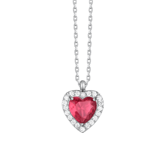 COLLANA DONNA IN ACCIAIO CON CUORE CON ZIRCONI ROSSI E BIANCHI