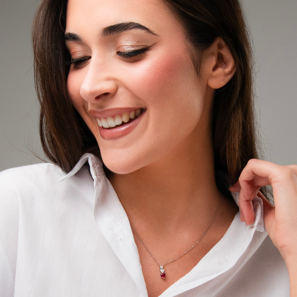 COLLANA DONNA IN ACCIAIO CON CUORI CON ZIRONI BIANCHI E ROSSI