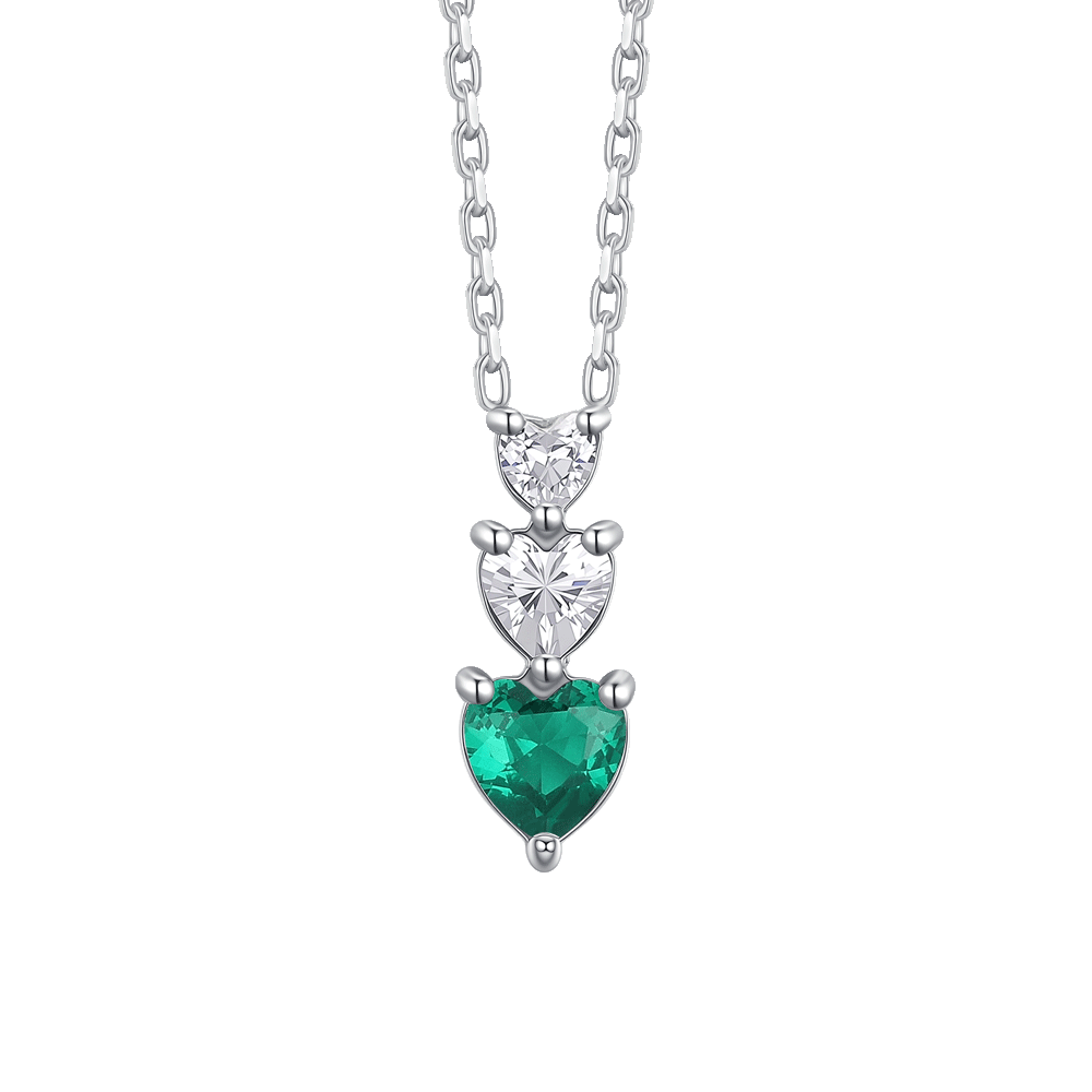 COLLANA DONNA IN ACCIAIO CON CUORI CON ZIRCONI BIANCHI E VERDI