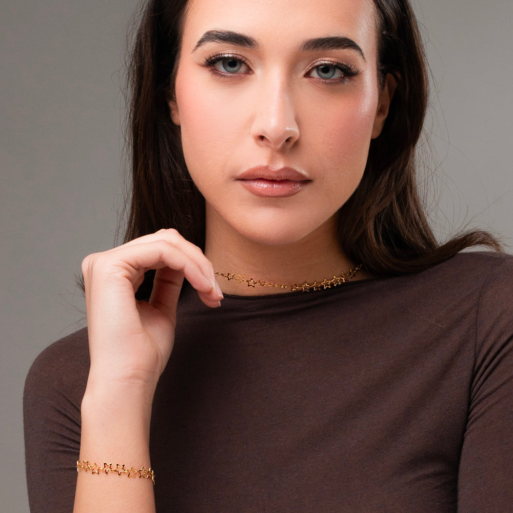 IP OR ACIER COLLIER POUR FEMME AVEC ÉTOILES