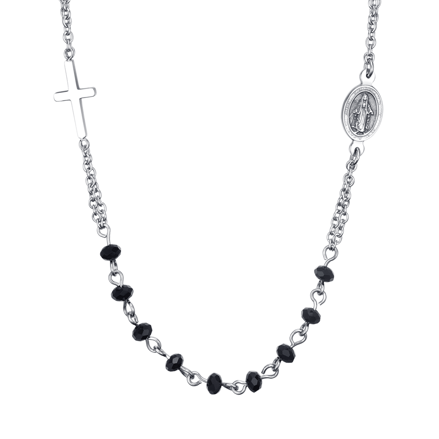 COLLIER ROSAIRE POUR HOMME EN ACIER AVEC CRISTAUX NOIRS Luca Barra