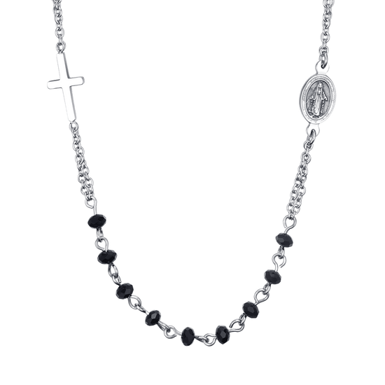 COLLIER ROSAIRE POUR HOMME EN ACIER AVEC CRISTAUX NOIRS Luca Barra