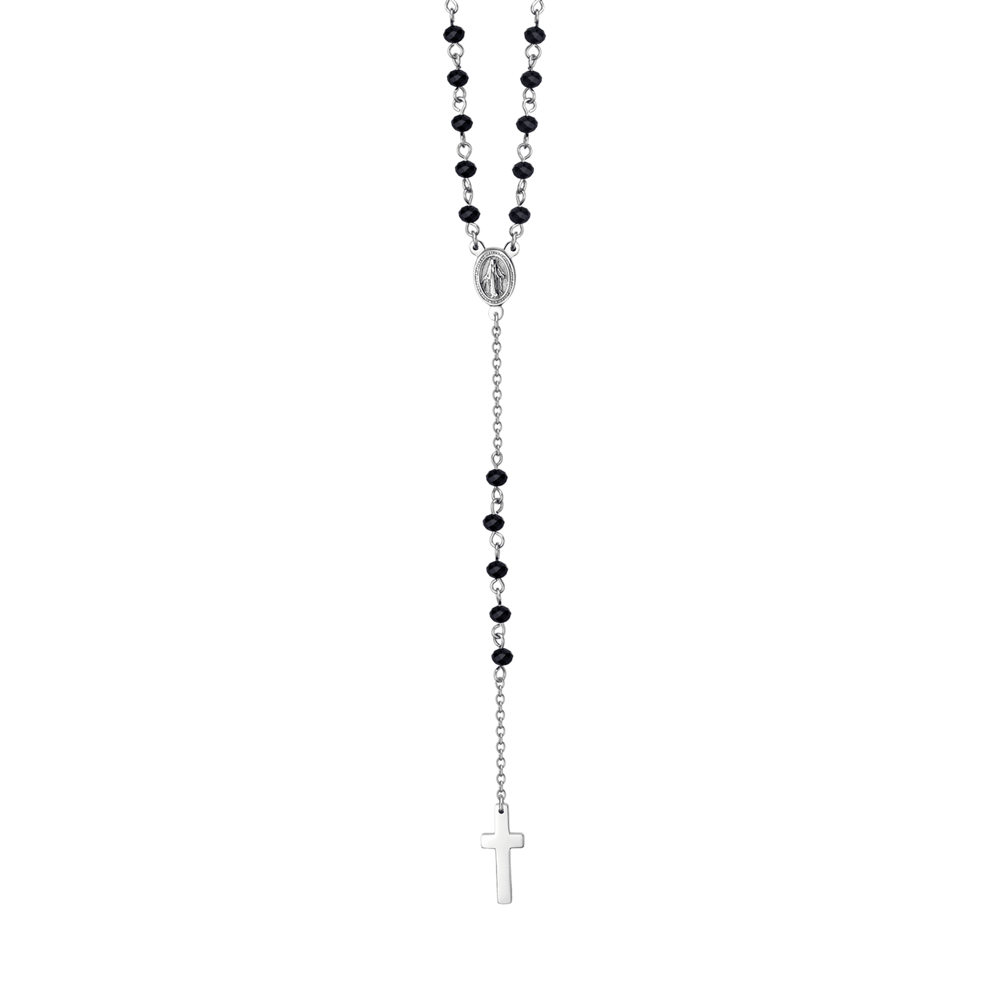 COLLIER ROSAIRE POUR HOMME EN ACIER AVEC CRISTAUX NOIRS ET PENDANT Luca Barra