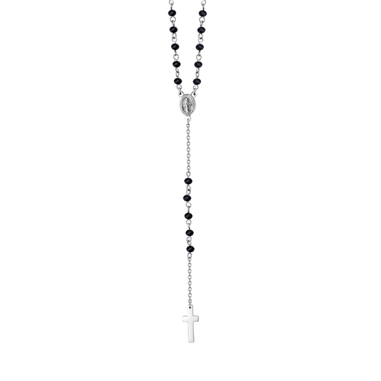 COLLIER ROSAIRE POUR HOMME EN ACIER AVEC CRISTAUX NOIRS ET PENDANT Luca Barra