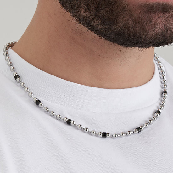 COLLIER EN ACIER POUR HOMME AVEC ÉLÉMENTS NOIRS Luca Barra