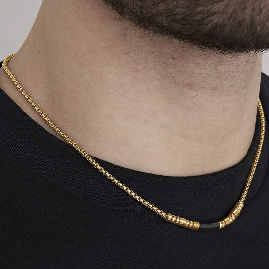 COLLANA UOMO IN ACCIAIO IP GOLD CON ELEMENTO IP NERO