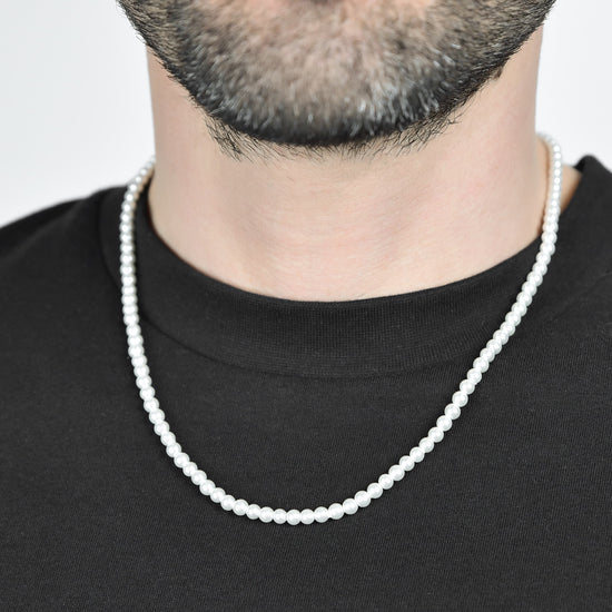 COLLIER D'ACIER POUR HOMME AVEC PERLES BLANCHES Luca Barra