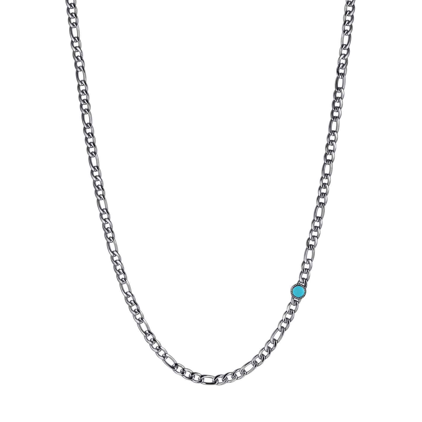 COLLIER HOMME EN ACIER AVEC PIERRE TURQUOISE