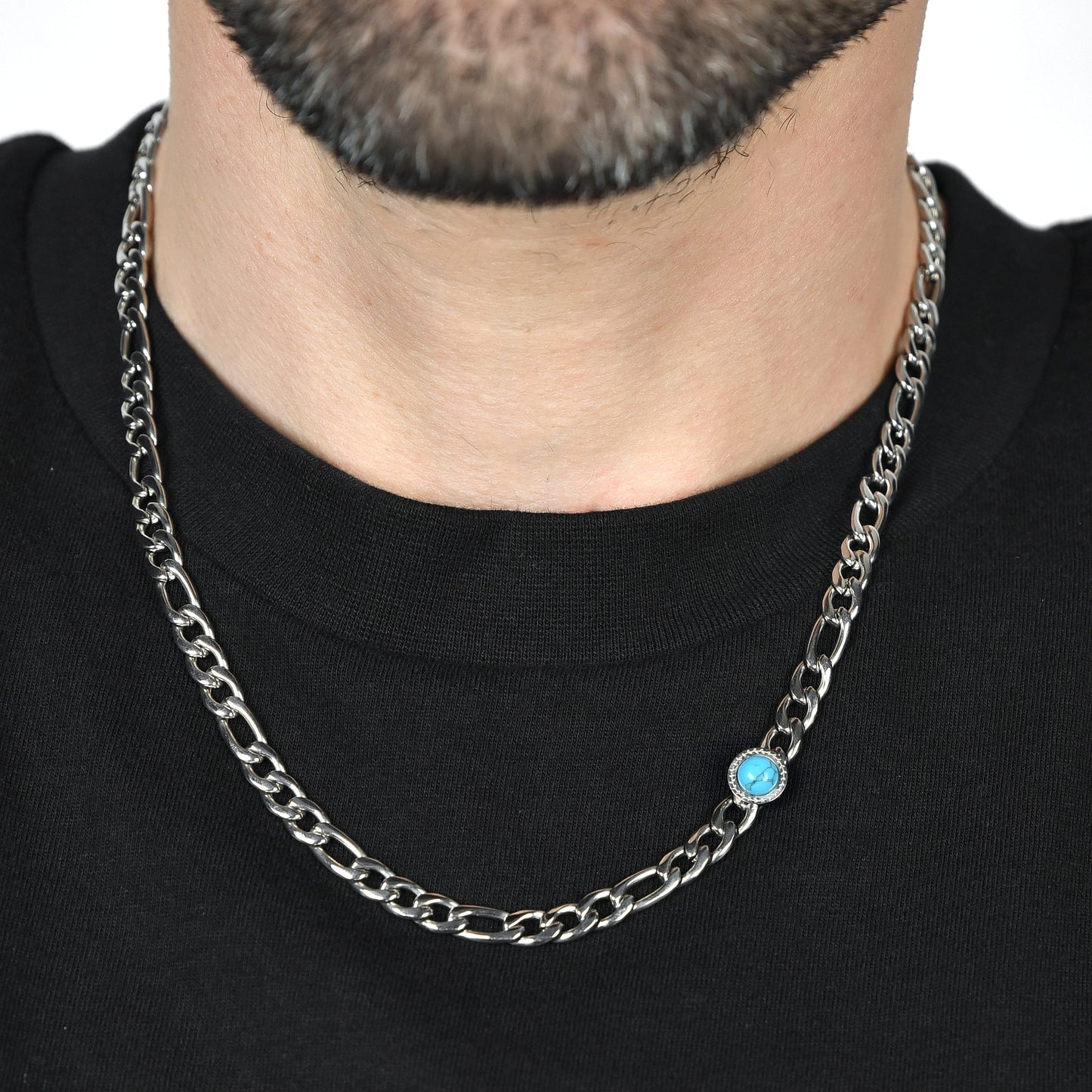 COLLIER HOMME EN ACIER AVEC PIERRE TURQUOISE Luca Barra