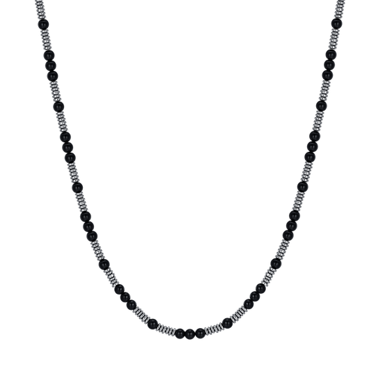 COLLIER HOMME EN ACIER AVEC PIERRES NOIRES ET ELEMENTS EN ACIER Luca Barra