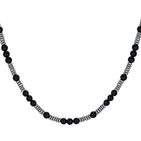 COLLIER HOMME EN ACIER AVEC PIERRES NOIRES ET ELEMENTS EN ACIER Luca Barra