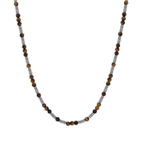 COLLIER EN ACIER POUR HOMME AVEC PIERRES EN ŒIL DE TIGRE ET ÉLÉMENTS EN ACIER Luca Barra