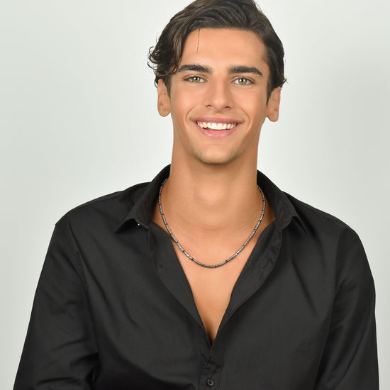 COLLIER HOMME EN ACIER AVEC ARGENT ET HÉMATITE NOIRE