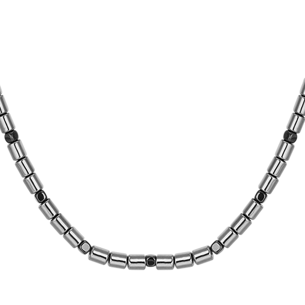 COLLIER POUR HOMME EN ACIER AVEC ARGENT ET EMATITE NOIRE Luca Barra