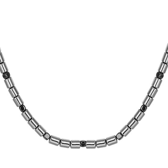 COLLIER POUR HOMME EN ACIER AVEC ARGENT ET EMATITE NOIRE Luca Barra