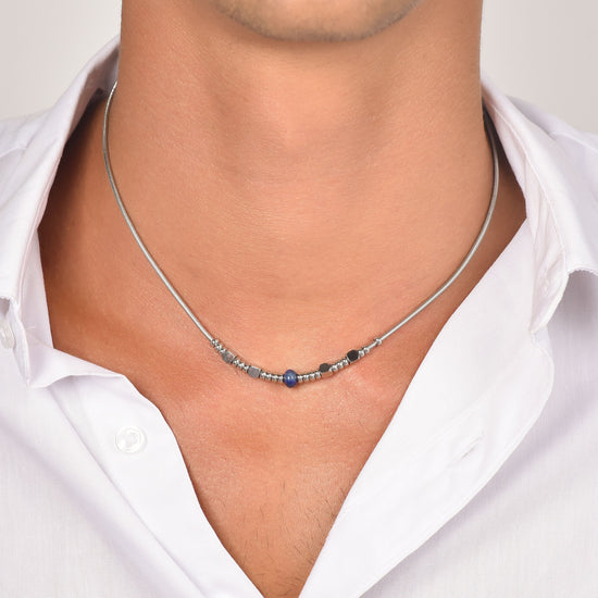 COLLIER HOMME EN ACIER AVEC PIERRE BLEUE Luca Barra