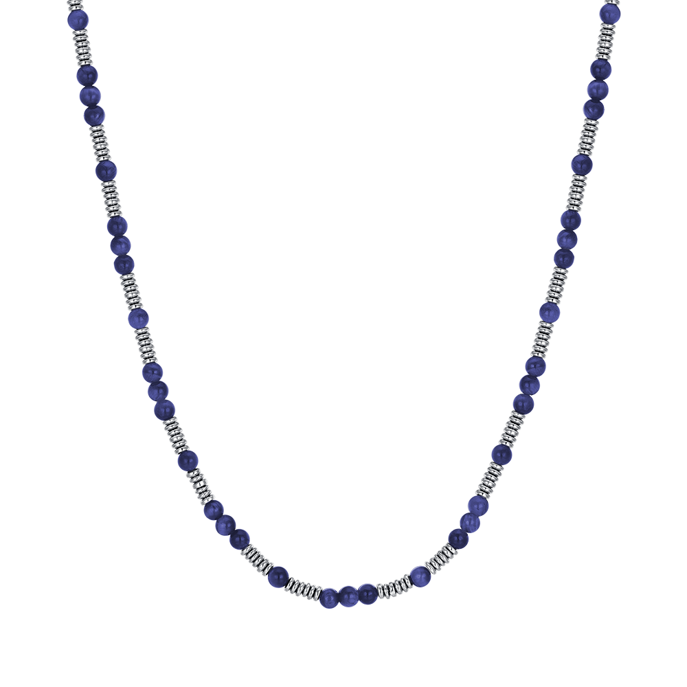 COLLIER HOMME EN ACIER AVEC PIERRES BLEUES ET ELEMENTS EN ACIER Luca Barra