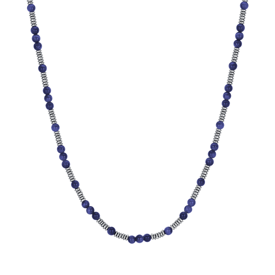 COLLIER HOMME EN ACIER AVEC PIERRES BLEUES ET ELEMENTS EN ACIER Luca Barra