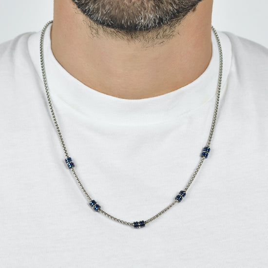 COLLANA UOMO IN ACCIAIO CON ELEMENTI IP BLU E SILVER Luca Barra