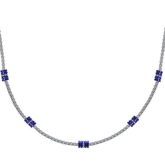 COLLIER HOMME EN ACIER AVEC ÉLÉMENTS IP BLEUS ET ARGENTÉS