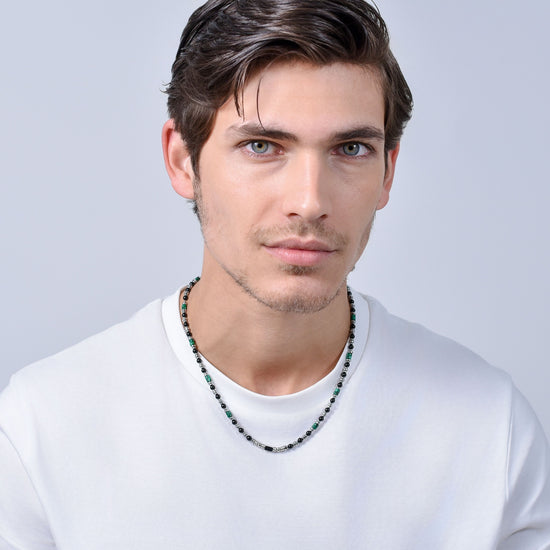 COLLIER HOMME EN ACIER AGATE NOIRE