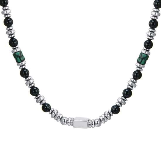 COLLIER HOMME EN ACIER AGATE NOIRE