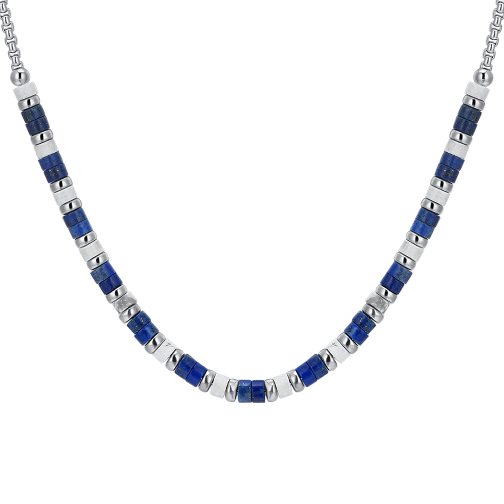 COLLIER HOMME EN ACIER LAPIS ET PIERRES BLANCHES