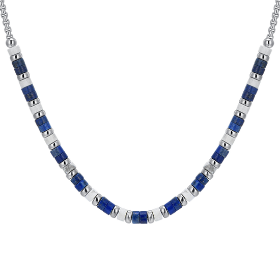COLLIER HOMME EN ACIER LAPIS ET PIERRES BLANCHES