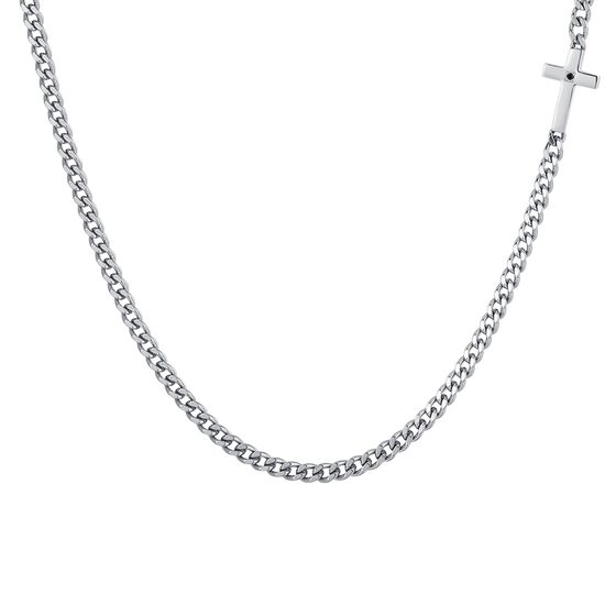 COLLIER HOMME CROIX EN ACIER ET ZIRCON NOIR