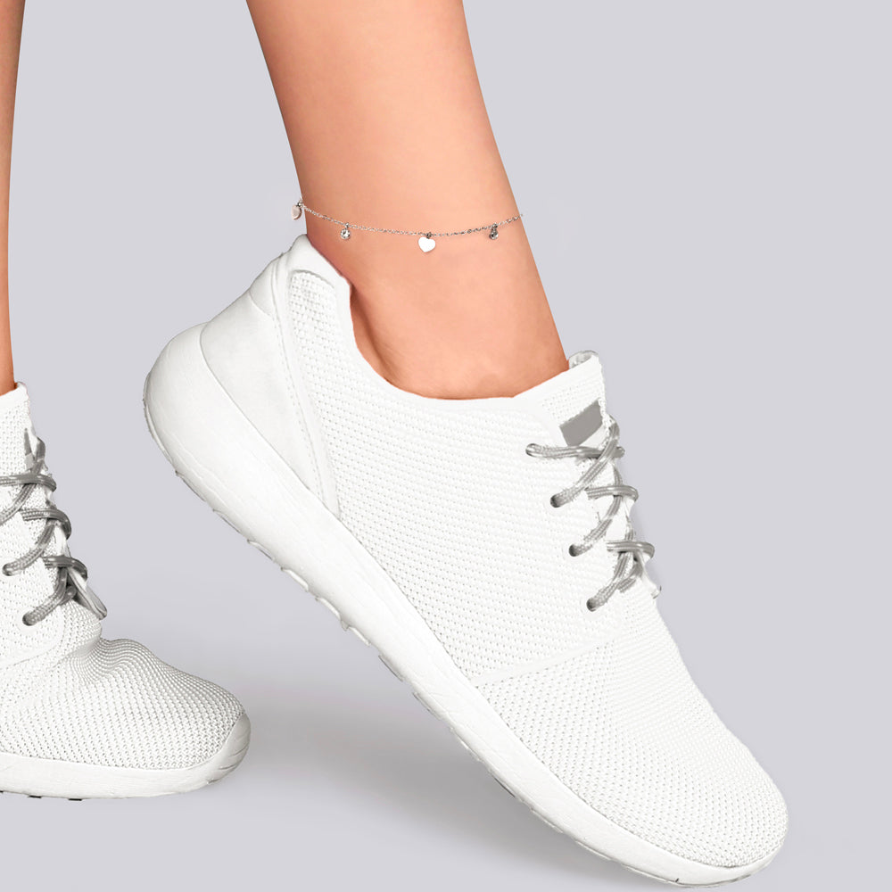 BRACELET DE CHEVILLE POUR FEMMES EN ACIER AVEC ZIRCON CUBIQUE ET COEURS