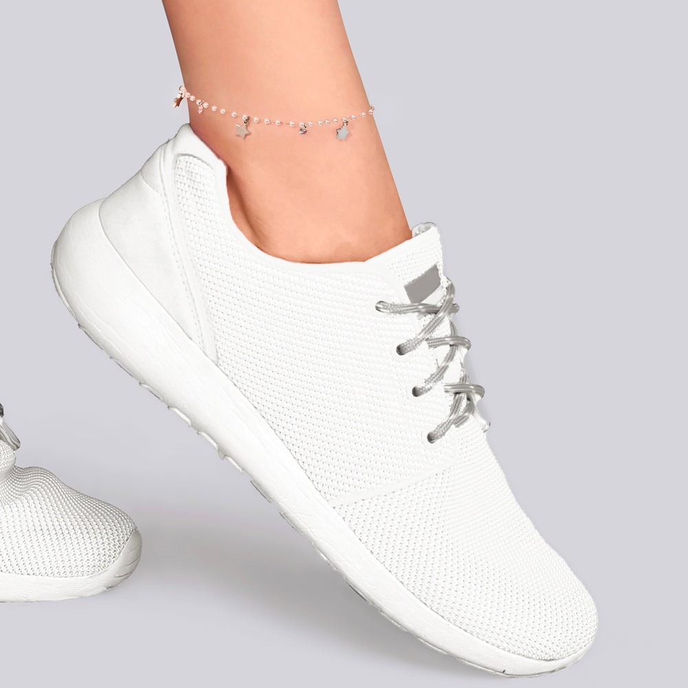 BRACELET DE CHEVILLE POUR FEMME EN PERLE ET ÉTOILE D'ACIER