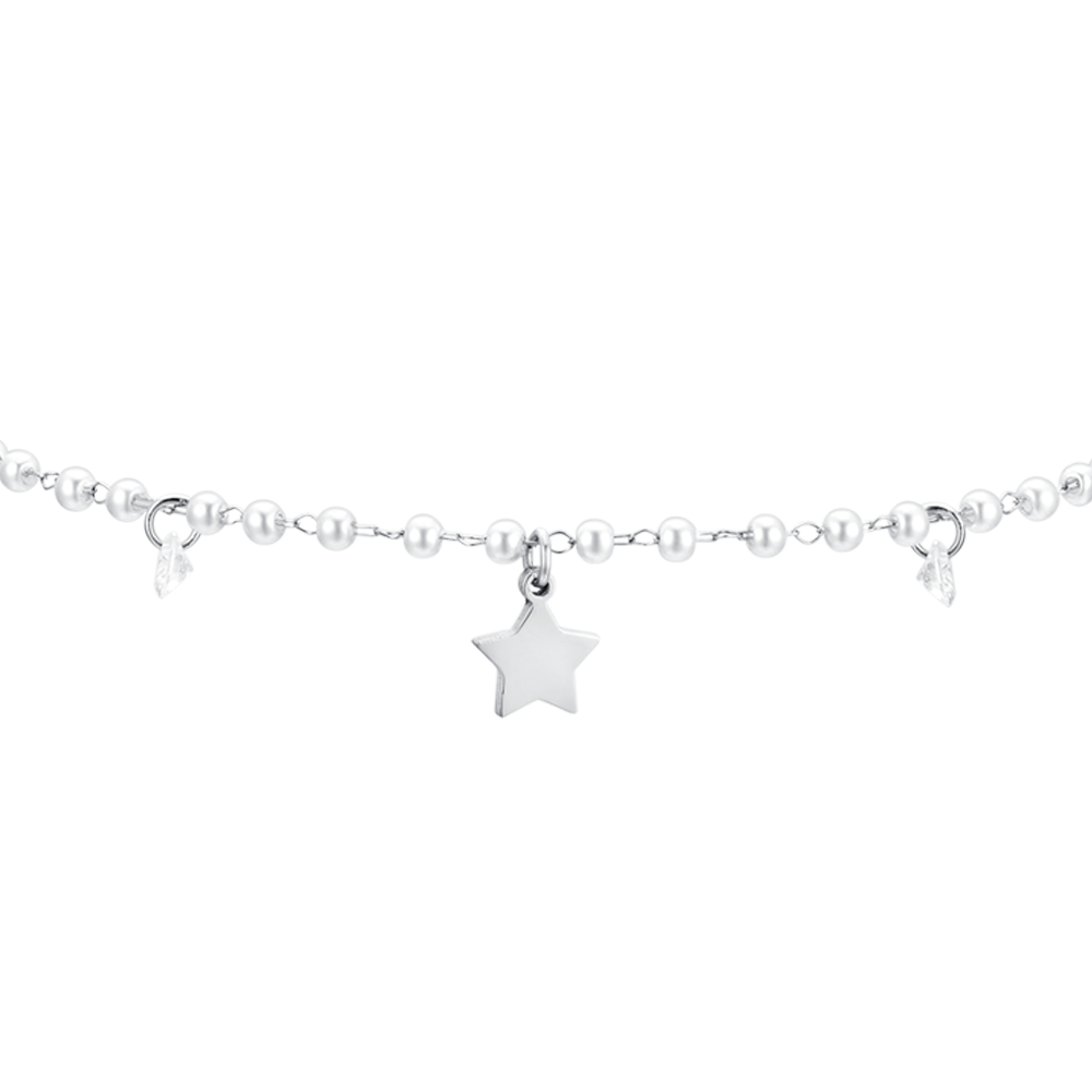 BRACELET DE CHEVILLE POUR FEMME EN PERLE ET ÉTOILE D'ACIER